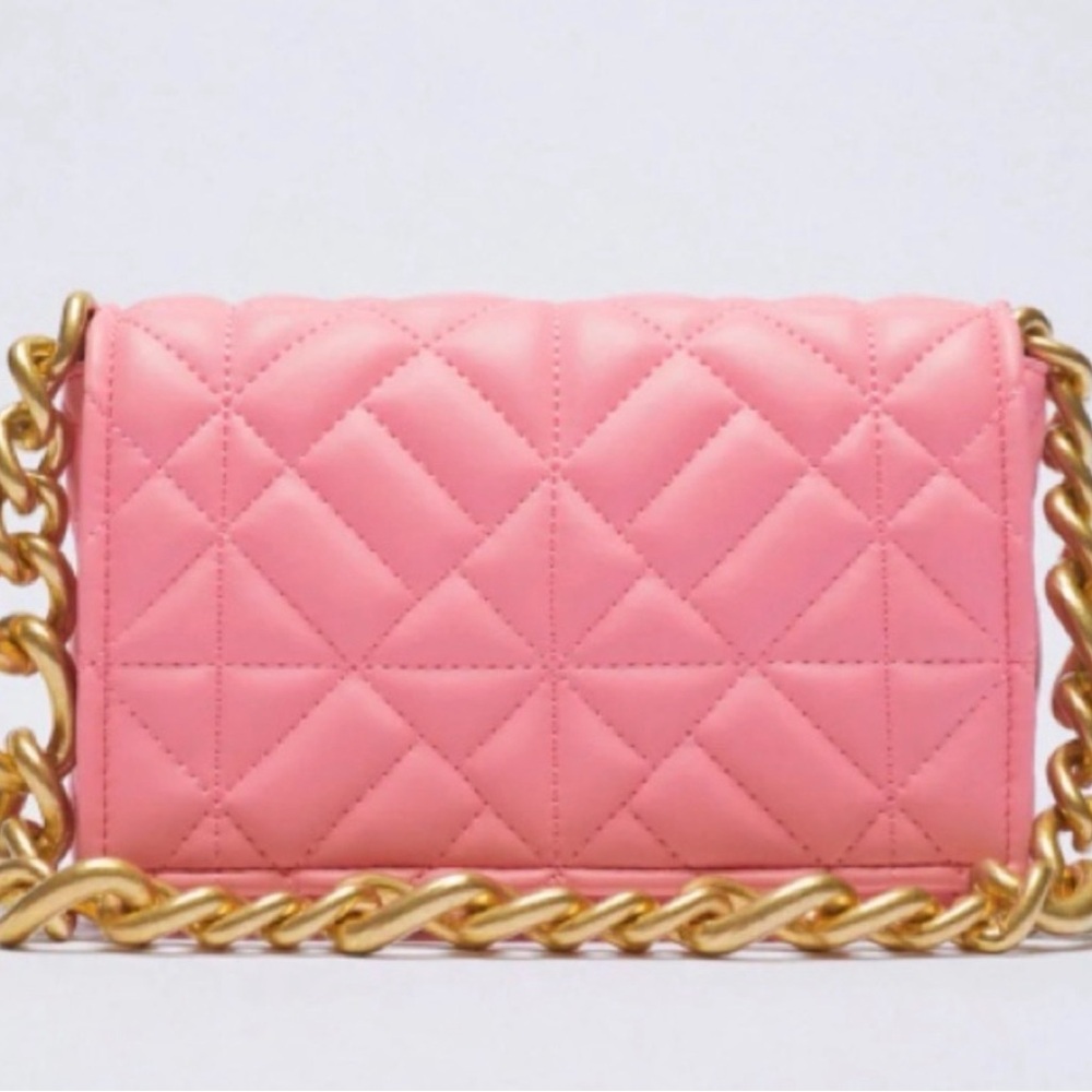 Zara Quilted Pink Shoulder Bag with Gold Chain NWOT